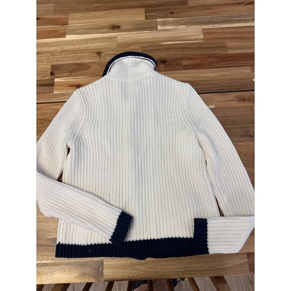 Loft Cardigan Cream with navy trim women’s Size Xsmall gold buttons - Picture 4 of 5